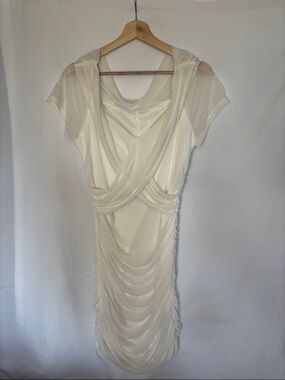 Elegant White Draped Women’s Dress